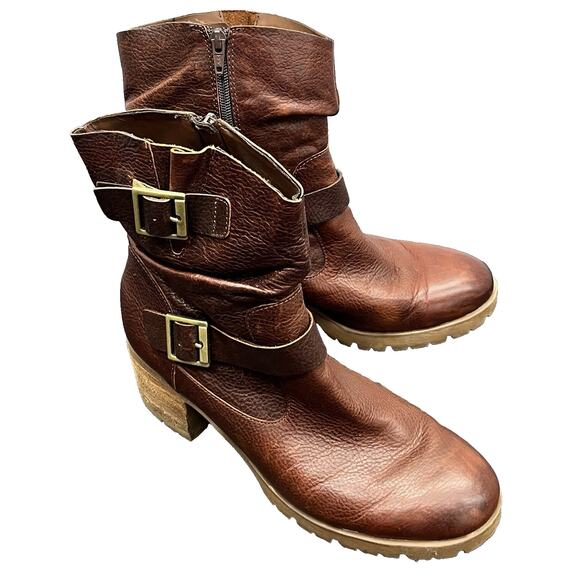 Korks Amund Brown Leather Slouch Ankle Bootie Combat Moto Bojo Style Size 11 - Picture 10 of 11